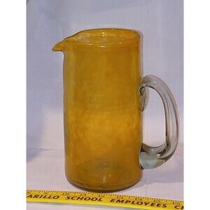 Art Glass Orange Speckled Pitcher Applied Clear Handle Hand Blown Pontil Blenko?